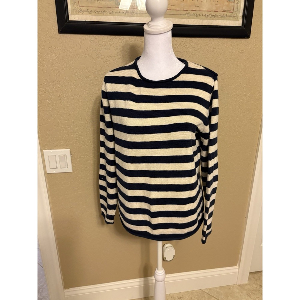 Gander Mountain Women's 100% Cotton Sweater, Large, Blue and Cream Striped